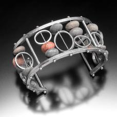 Hand fabricated sterling silver bracelet with rocks from Lake Superior.