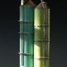 Fabricated object of sterling silver and traditional  kiln-fired enamel on copper. One-person studio  no casting.