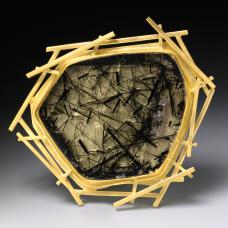 brooch-hand fabricated in 18k  22k and tourmaline in quartz