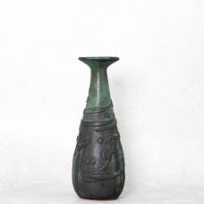 skinny vase with glaze similar to bronze patina and inscription