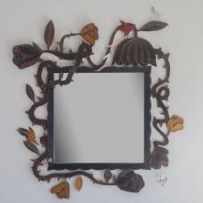 Unique Thorn Mirror Ebonized cherry with carved details and mirror