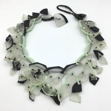 Blown  carved  and sewn glass with glass seed beads