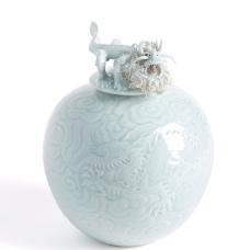 celadon vase with dragon motiff and dragon topper