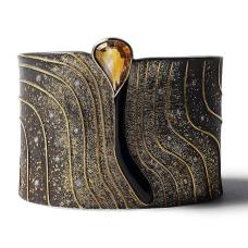 Citrine  Onyx  Diamonds  24k  22k gold fused on oxidized sterling silver  hand chased