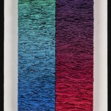 Pigmented abaca/linen paper  produced in gradation of color  assembled in stacks.