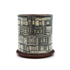 Pot with repeating pattern made up of rowhouses