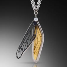 fabricated Victorian style locket 18k white gold  iron  24k white gold  dragonfly wing