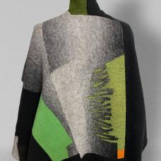  My jackets provide a broad canvas within which to play with light . The fabrics composing the jacket are knitted   dyed   then cut to form .re-felting them together into one piece of fabric   i then sew the sleeves on to arrive at the complete result .