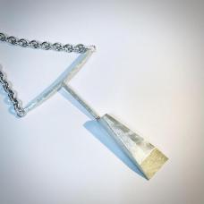 Hollow-formed and hand-fabricated from sterling silver and 18kt gold bimetal. Textural surface treatment. One of a kind.