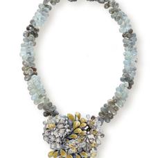 Neckpiece/brooch 18K yellow gold  Sterling Silver  Aquamarine  Citrine  Pearls