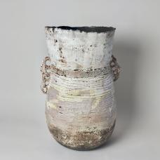highly textured matte vase with small handles