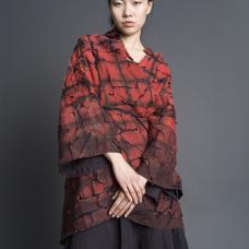 Hand-dyed itajime shibori using sustainable dyes on linen and silk organza. Deconstructed  pieced  hand-patterned  stitched  hand-cut.