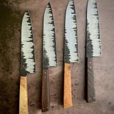 8&amp;quot; Gyuto Chef's Knife. Laminate steel of 52100 high carbon core with 410 stainless steel cladding and pure nickel shims. Variety of wood scales wit brass pins.