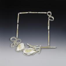 Necklace 18k gold  sterling silver Fabricated  formed  fused 18 k gold dust on sterling