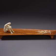 Sculpture with movable pieces  Honduras mahogany  holly  carving