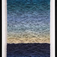 Continuous gradation of paper handmade by artist from pigmented abaca and linen pulp.