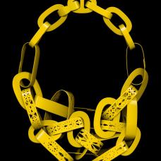 Hand cut and formed brass powder coated in bright yellow.