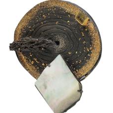 An exquisite fusion of platinum  24k & 22k gold  sterling silver  aquamarine  and mother-of-pearl mineral. Crafted through chasing and fusing techniques  it embodies elegance and artistry.