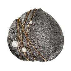 'Forgotten in Time Collection'' Collection. The golden threads of empathy unite people despite their differences and contribute to positive change in our world. It is handmade in oxidized sterling silver  accented with 18 k vermeil gold and finished with freshwater pearls.