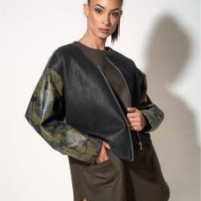 short loose dress with short leather jacket